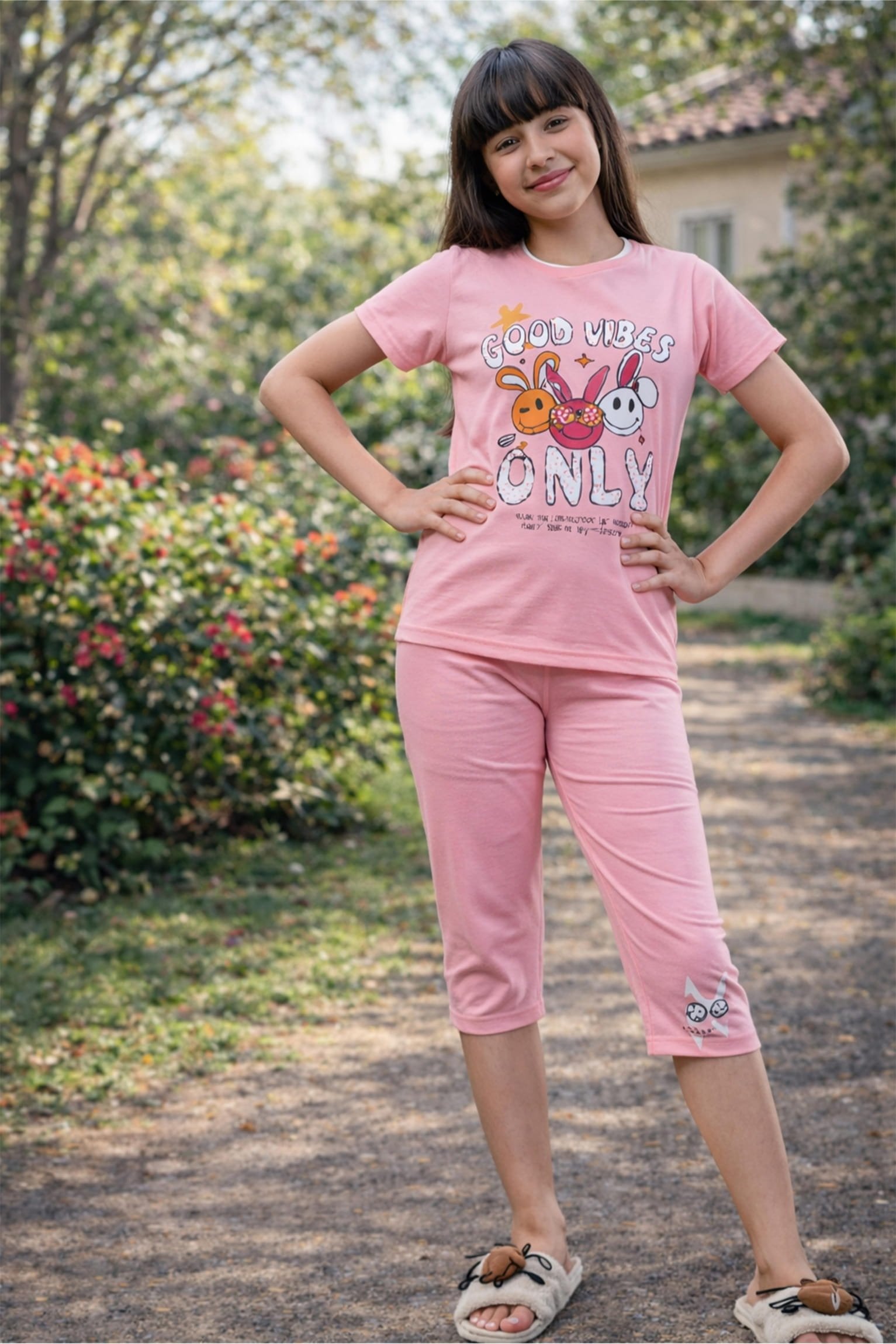 Girls Pink Cotton Capri Set