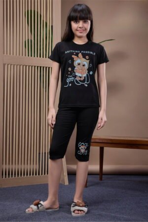 Girls Black Cotton Capri Set