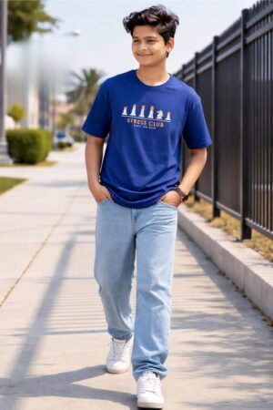 Round Neck Half Sleeves Down Shoulder (Blue)